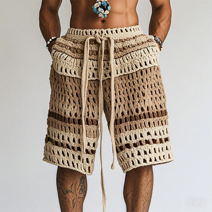 Gestreifte Herren-Shorts mit Lochmuster und Kordelzug-Shorts for men-Alpenkind