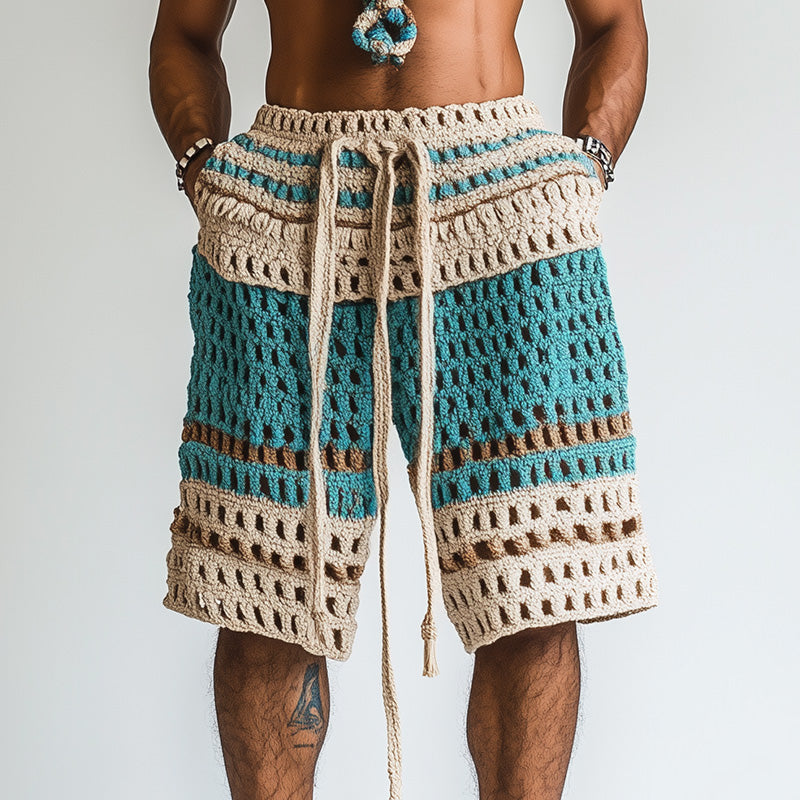 Gestreifte Herren-Shorts mit Lochmuster und Kordelzug-Shorts for men-Alpenkind