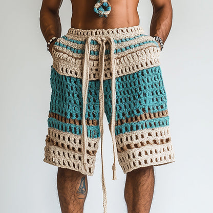 Gestreifte Herren-Shorts mit Lochmuster und Kordelzug-Shorts for men-Alpenkind