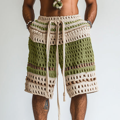 Gestreifte Herren-Shorts mit Lochmuster und Kordelzug-Shorts for men-Alpenkind