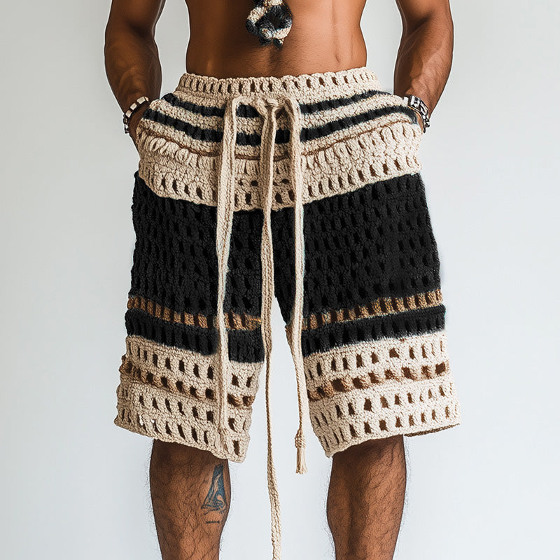 Gestreifte Herren-Shorts mit Lochmuster und Kordelzug-Shorts for men-Alpenkind