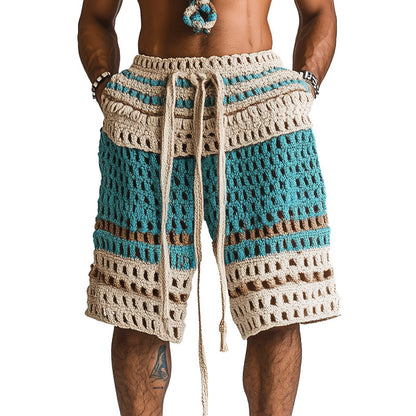 Gestreifte Herren-Shorts mit Lochmuster und Kordelzug-Shorts for men-Alpenkind