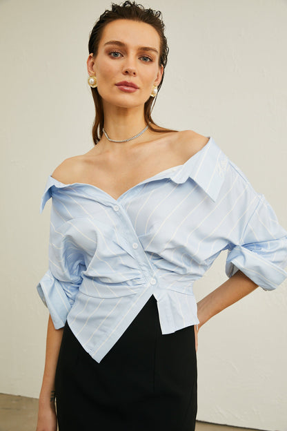 Gestreifte Off-Shoulder-Bluse für Damen mit Kettenträgern-Blouses for women-Alpenkind