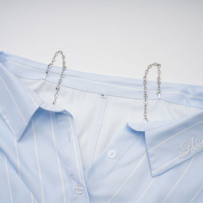 Gestreifte Off-Shoulder-Bluse für Damen mit Kettenträgern-Blouses for women-Alpenkind