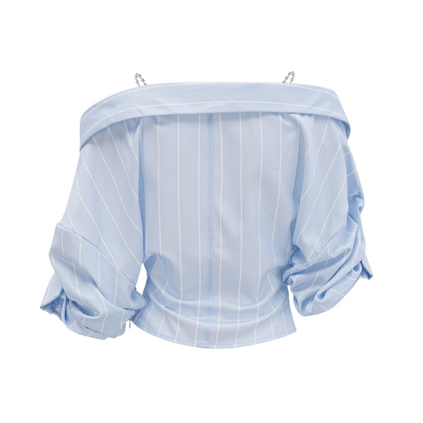 Gestreifte Off-Shoulder-Bluse für Damen mit Kettenträgern-Blouses for women-Alpenkind