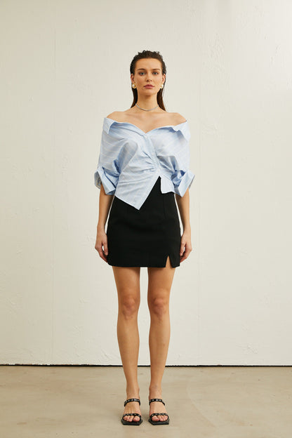 Gestreifte Off-Shoulder-Bluse für Damen mit Kettenträgern-Blouses for women-Alpenkind
