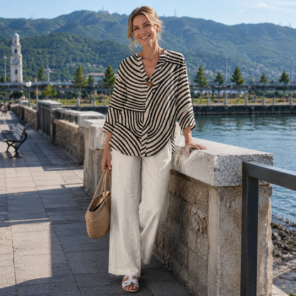 Gestreiftes Blusen- und Weithosen-Set für Damen-Sets for women-Alpenkind