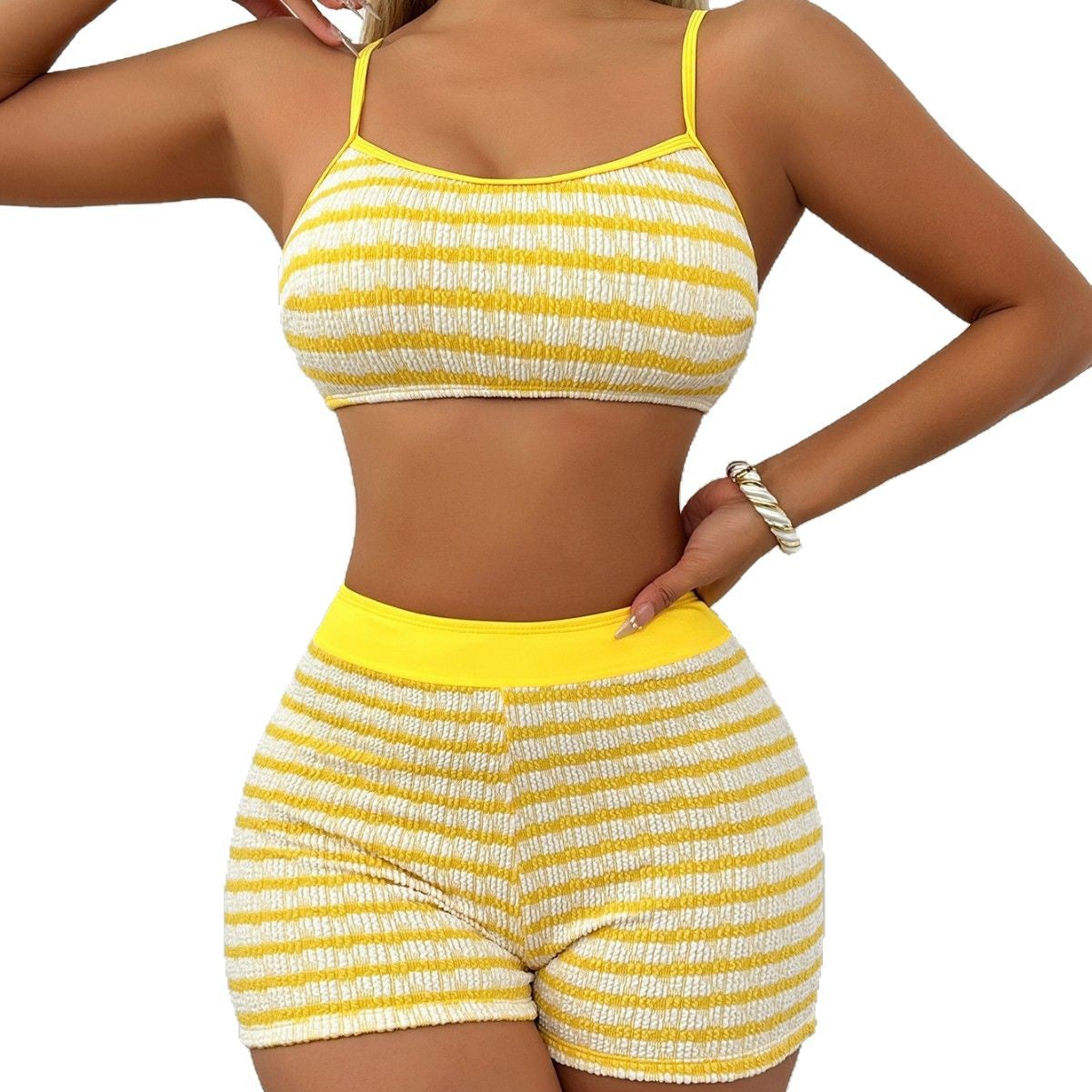 Gestreiftes Crop-Top und Shorts Set für Damen-Sets for women-Alpenkind
