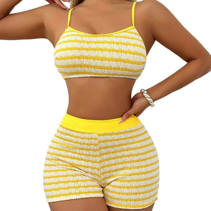 Gestreiftes Crop-Top und Shorts Set für Damen-Sets for women-Alpenkind