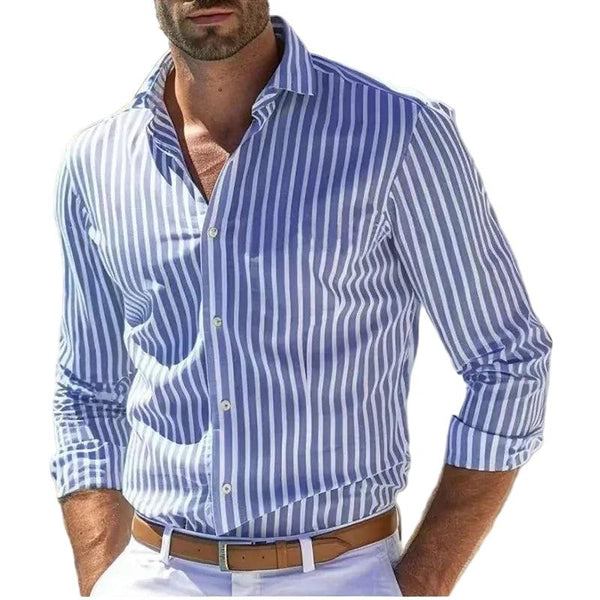 Gestreiftes Herrenhemd mit Knopfleiste und strukturiertem Kragen-Shirts for men-Alpenkind