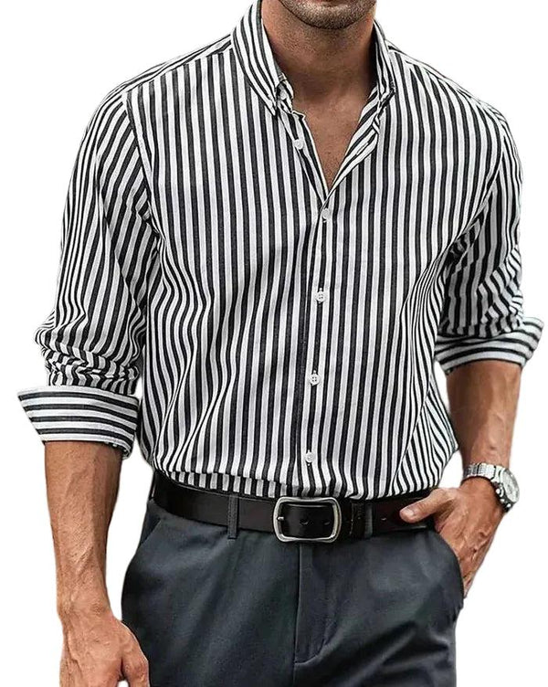 Gestreiftes Herrenhemd mit Knopfleiste und strukturiertem Kragen-Shirts for men-Alpenkind