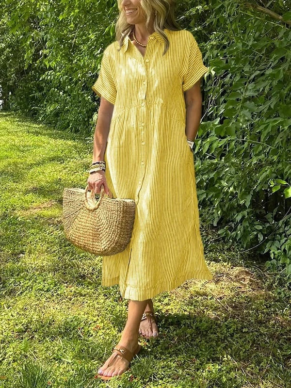 Gestreiftes Midi-Hemdblusenkleid für Damen-Midi Dress-Alpenkind