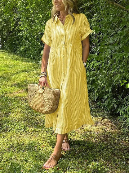 Gestreiftes Midi-Hemdblusenkleid für Damen-Midi Dress-Alpenkind
