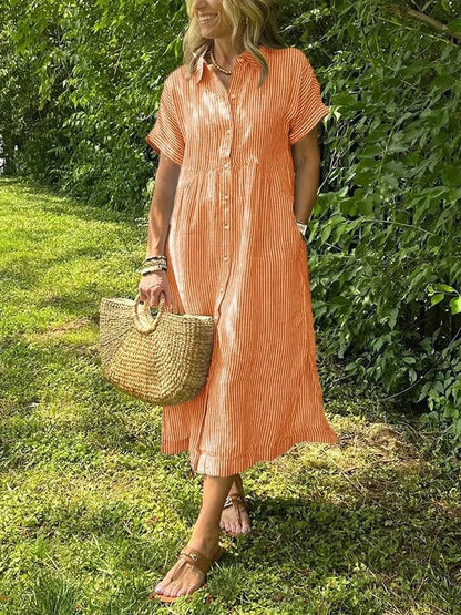 Gestreiftes Midi-Hemdblusenkleid für Damen-Midi Dress-Alpenkind