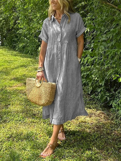 Gestreiftes Midi-Hemdblusenkleid für Damen-Midi Dress-Alpenkind