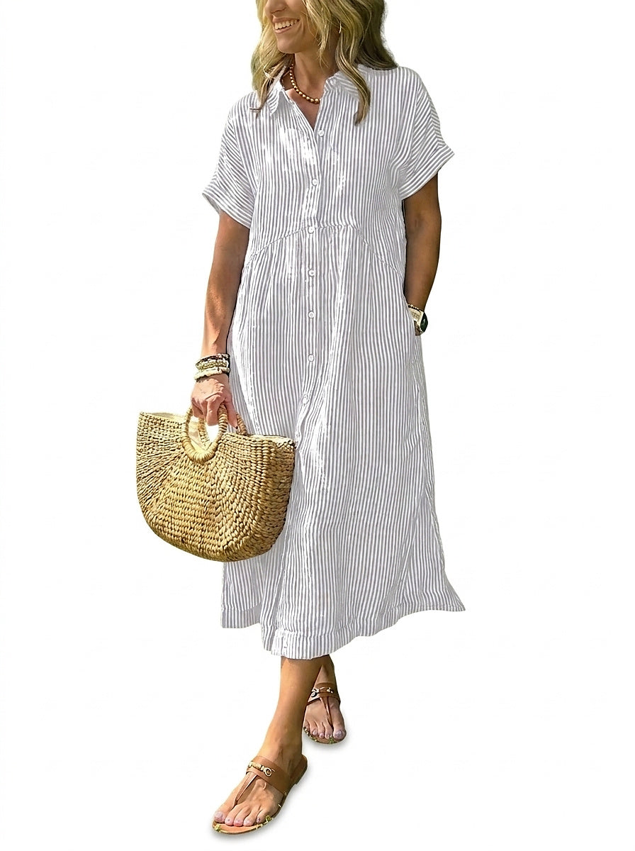 Gestreiftes Midi-Hemdblusenkleid für Damen-Midi Dress-Alpenkind