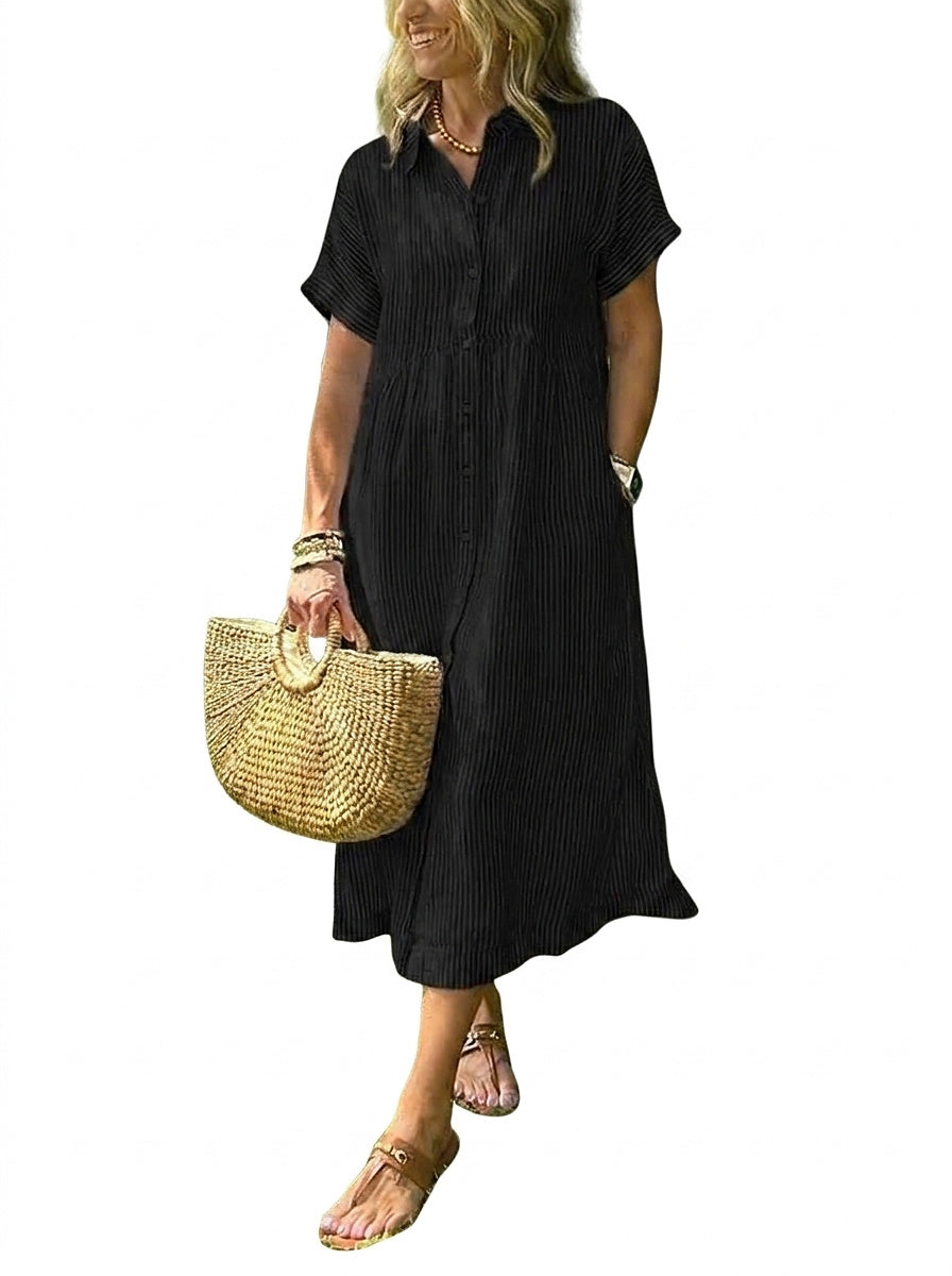 Gestreiftes Midi-Hemdblusenkleid für Damen-Midi Dress-Alpenkind