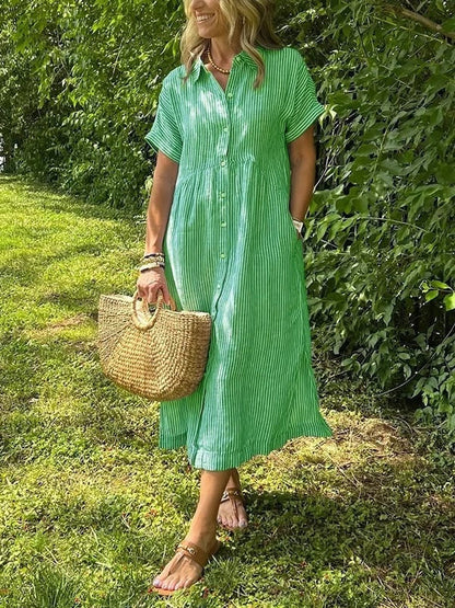 Gestreiftes Midi-Hemdblusenkleid für Damen-Midi Dress-Alpenkind