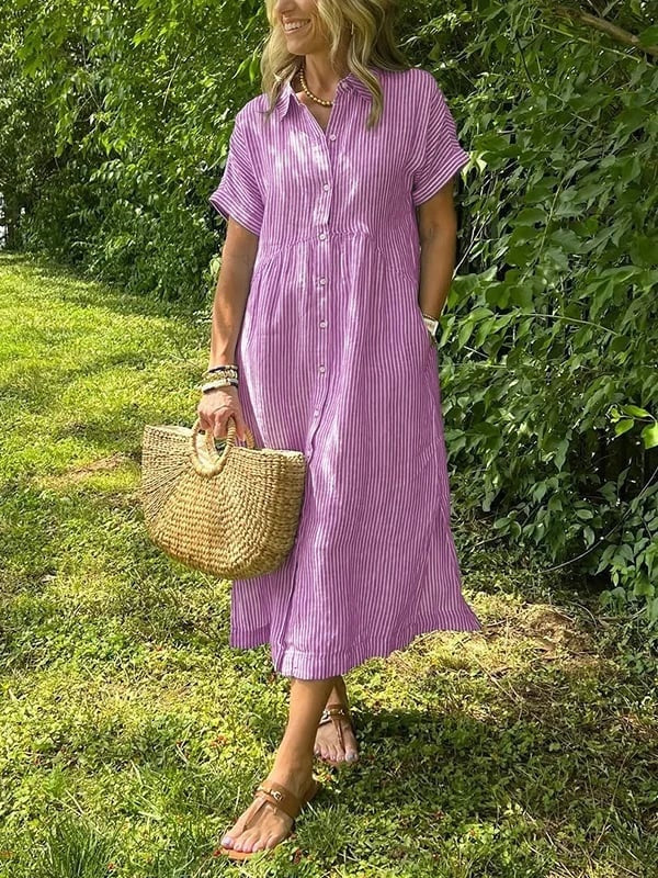 Gestreiftes Midi-Hemdblusenkleid für Damen-Midi Dress-Alpenkind