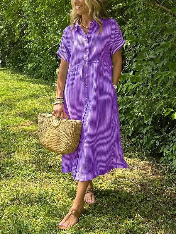 Gestreiftes Midi-Hemdblusenkleid für Damen-Midi Dress-Alpenkind