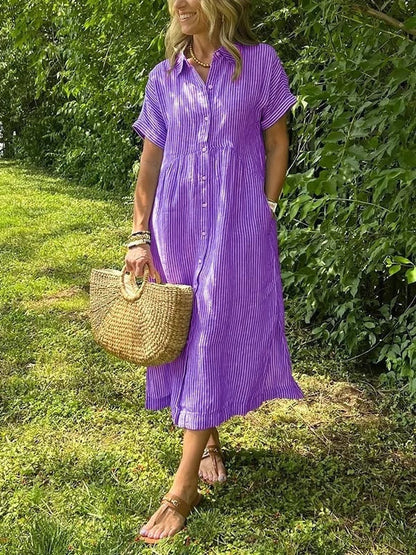 Gestreiftes Midi-Hemdblusenkleid für Damen-Midi Dress-Alpenkind