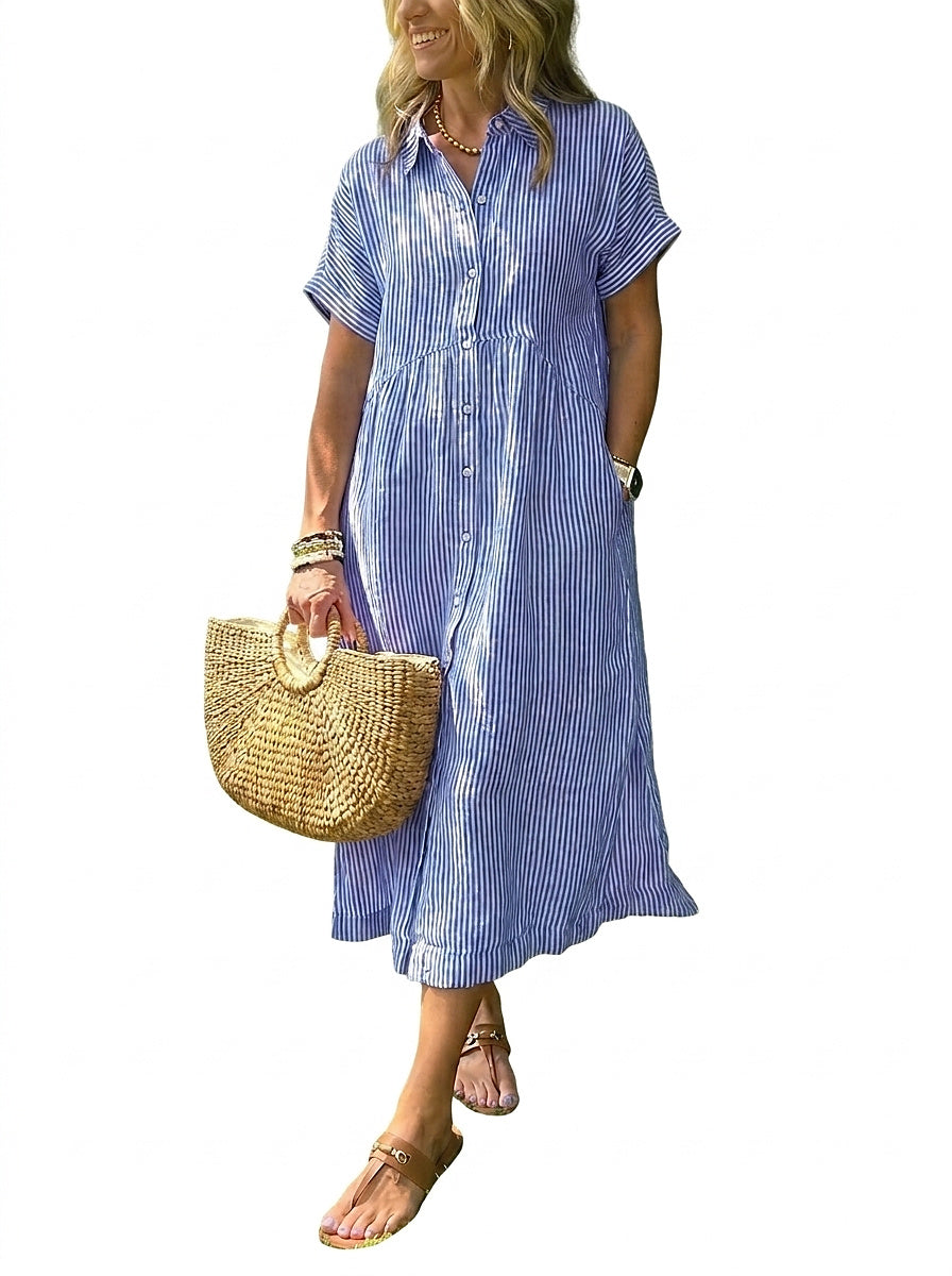 Gestreiftes Midi-Hemdblusenkleid für Damen-Midi Dress-Alpenkind