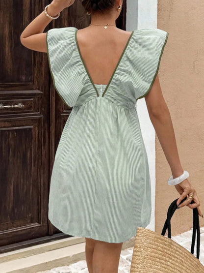Gestreiftes Mini-Kleid für Damen mit Rüschenärmeln-Mini Dress-Alpenkind