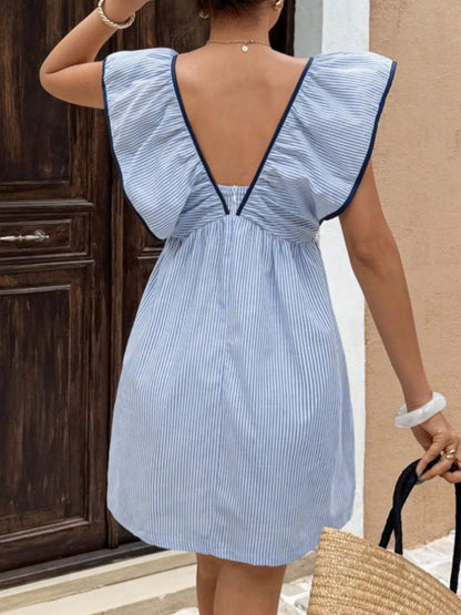 Gestreiftes Mini-Kleid für Damen mit Rüschenärmeln-Mini Dress-Alpenkind