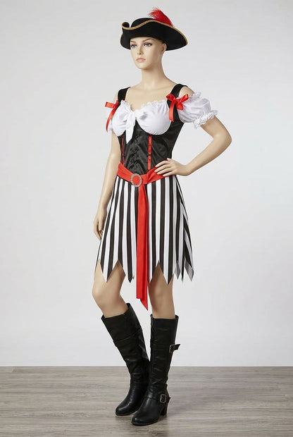 Gestreiftes Piraten-Halloween-Kostümkleid für Damen-Halloween-Alpenkind