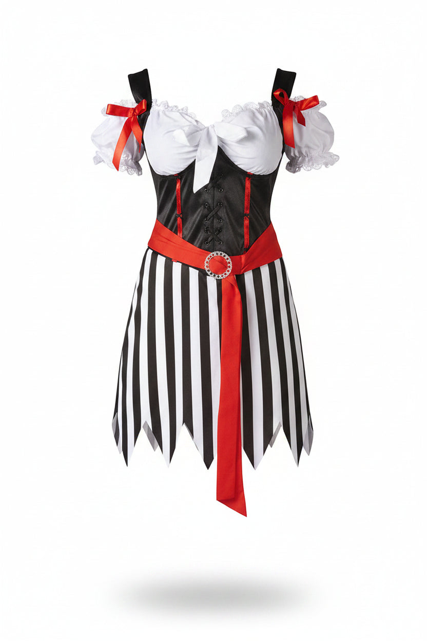 Gestreiftes Piraten-Halloween-Kostümkleid für Damen-Halloween-Alpenkind