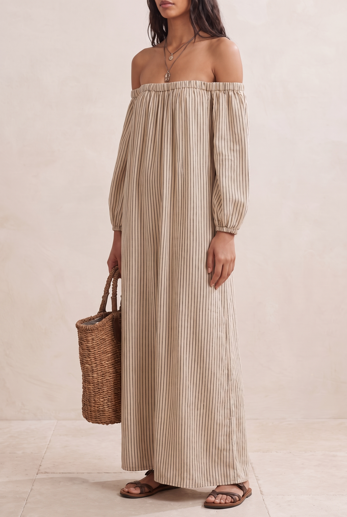 Gestreiftes schulterfreies Maxikleid für Damen-Maxi Dress-Alpenkind