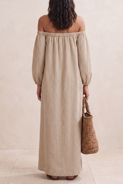 Gestreiftes schulterfreies Maxikleid für Damen-Maxi Dress-Alpenkind