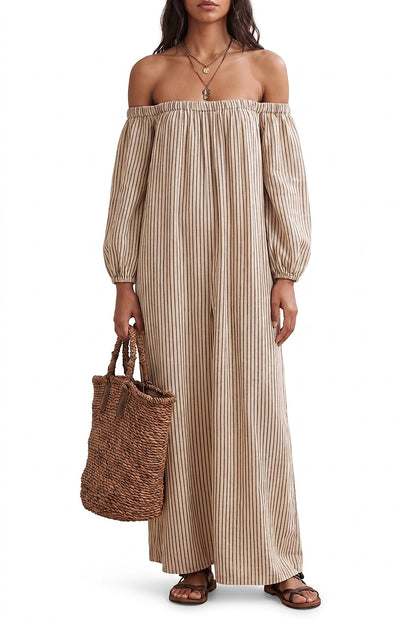 Gestreiftes schulterfreies Maxikleid für Damen-Maxi Dress-Alpenkind