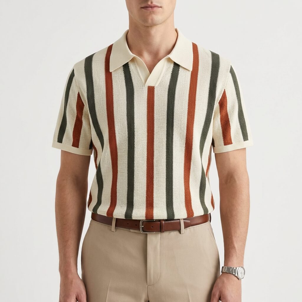 Gestreiftes Strick-Poloshirt für Herren-Shirts for men-Alpenkind