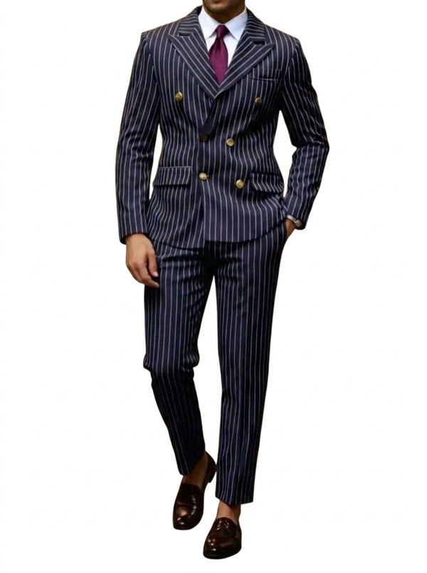 Herren-Anzug mit Nadelstreifen, zweireihiger Knopfleiste und steigendem Revers-Suits for men-Alpenkind
