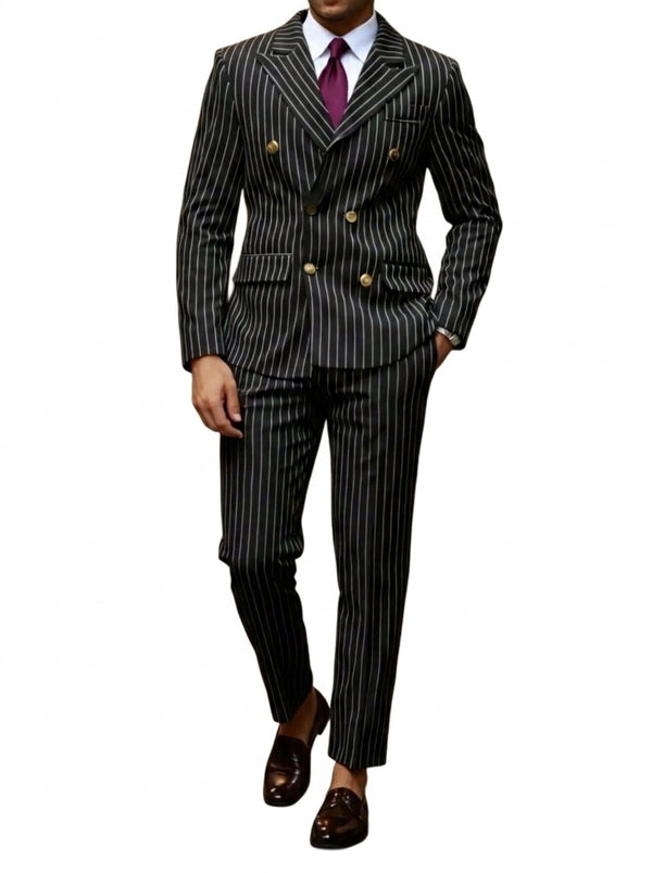 Herren-Anzug mit Nadelstreifen, zweireihiger Knopfleiste und steigendem Revers-Suits for men-Alpenkind