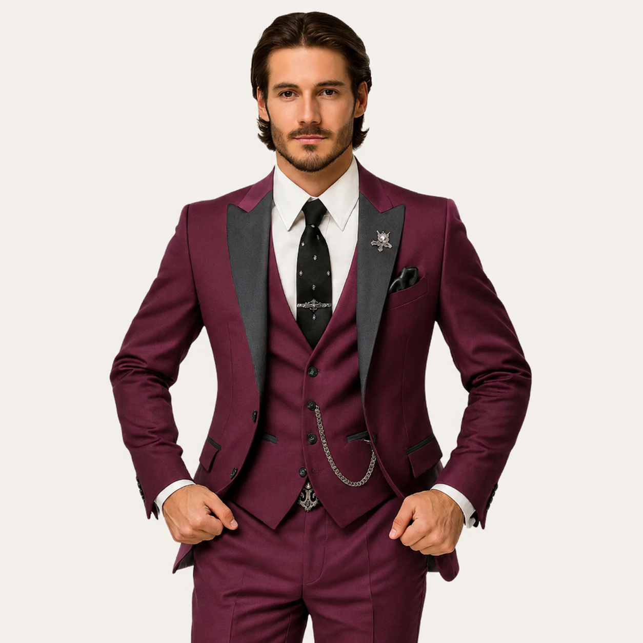 Herren Anzugset mit Sakko, Weste und Hose mit Reverskragen-Shirts for men-Alpenkind