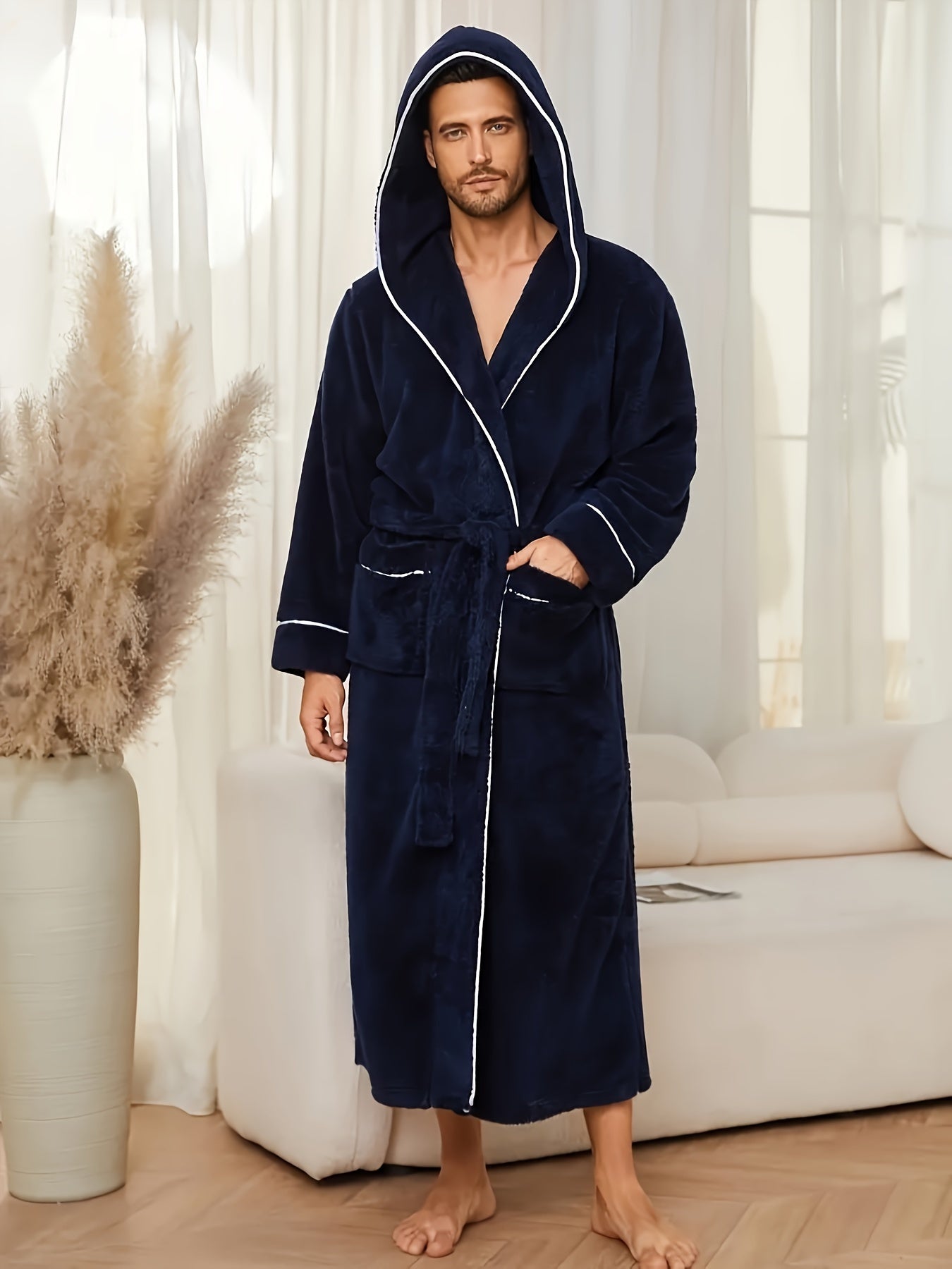 Herren Bademantel mit Kapuze und Bindegürtel-Robe for men-Alpenkind