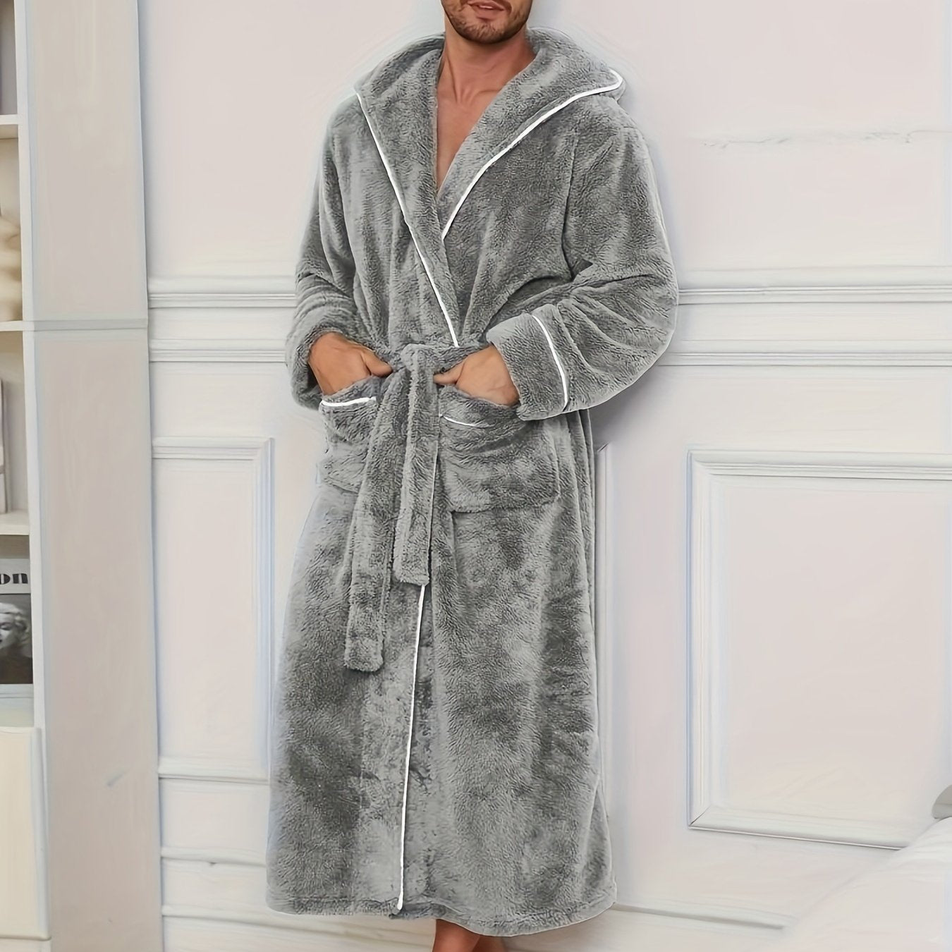 Herren Bademantel mit Kapuze und Bindegürtel-Robe for men-Alpenkind