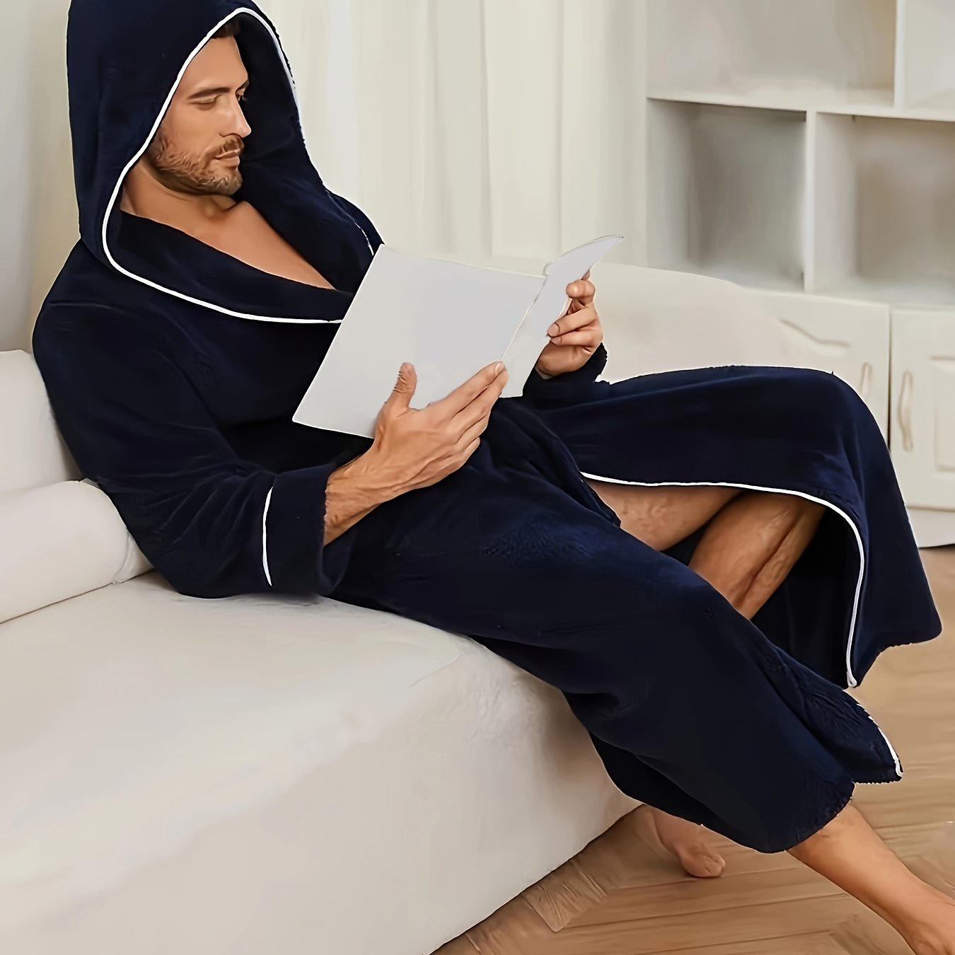 Herren Bademantel mit Kapuze und Bindegürtel-Robe for men-Alpenkind