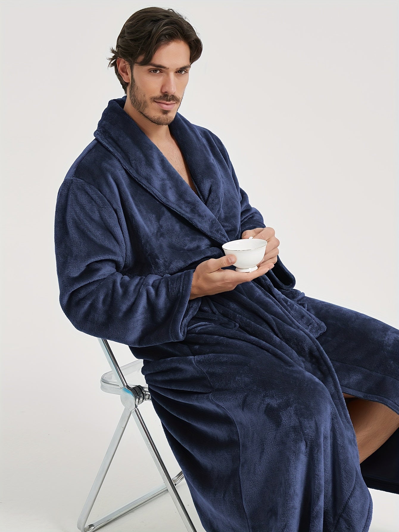 Herren Bademantel mit Schalkragen und Bindegürtel-Robe for men-Alpenkind