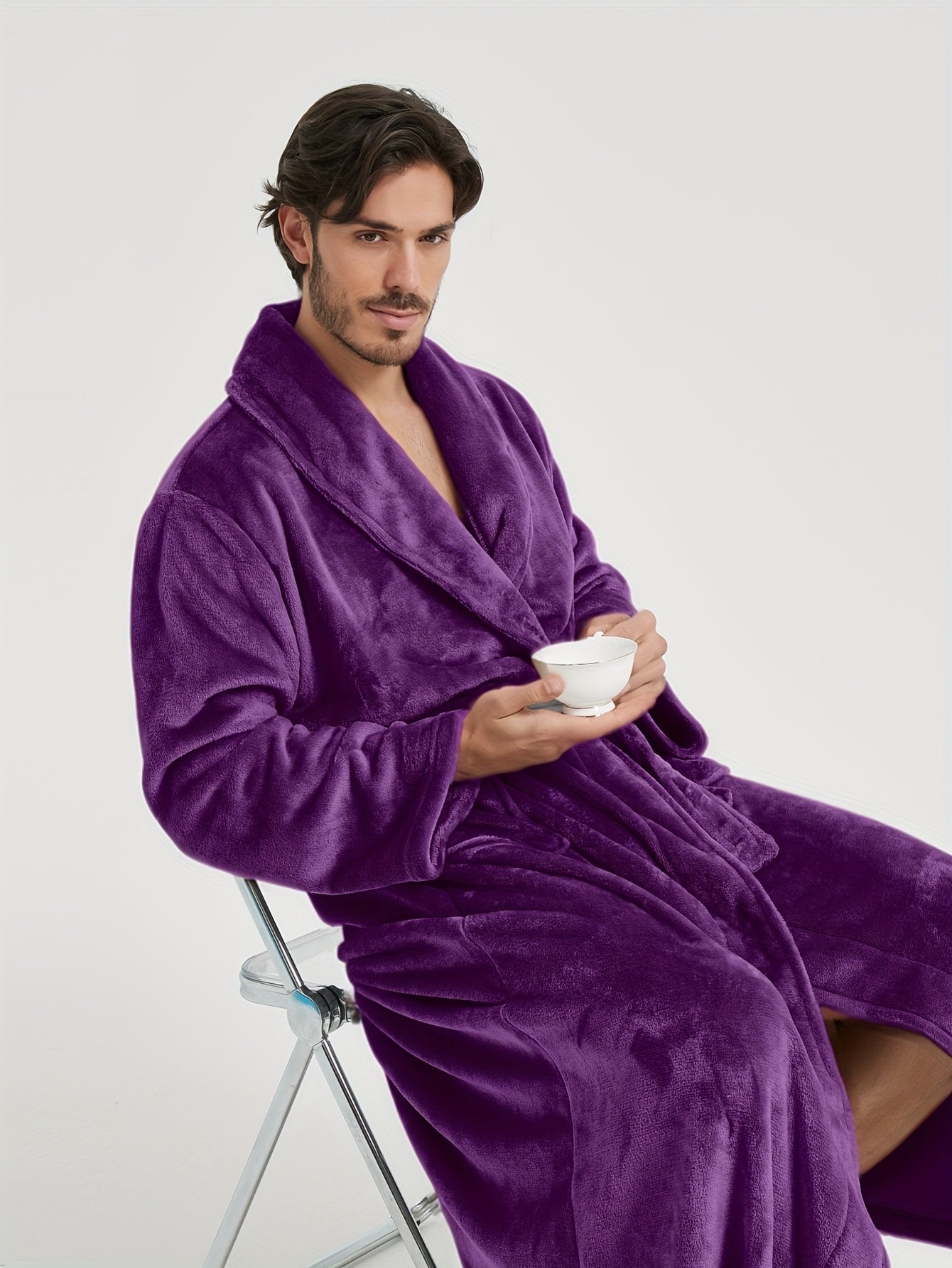 Herren Bademantel mit Schalkragen und Bindegürtel-Robe for men-Alpenkind