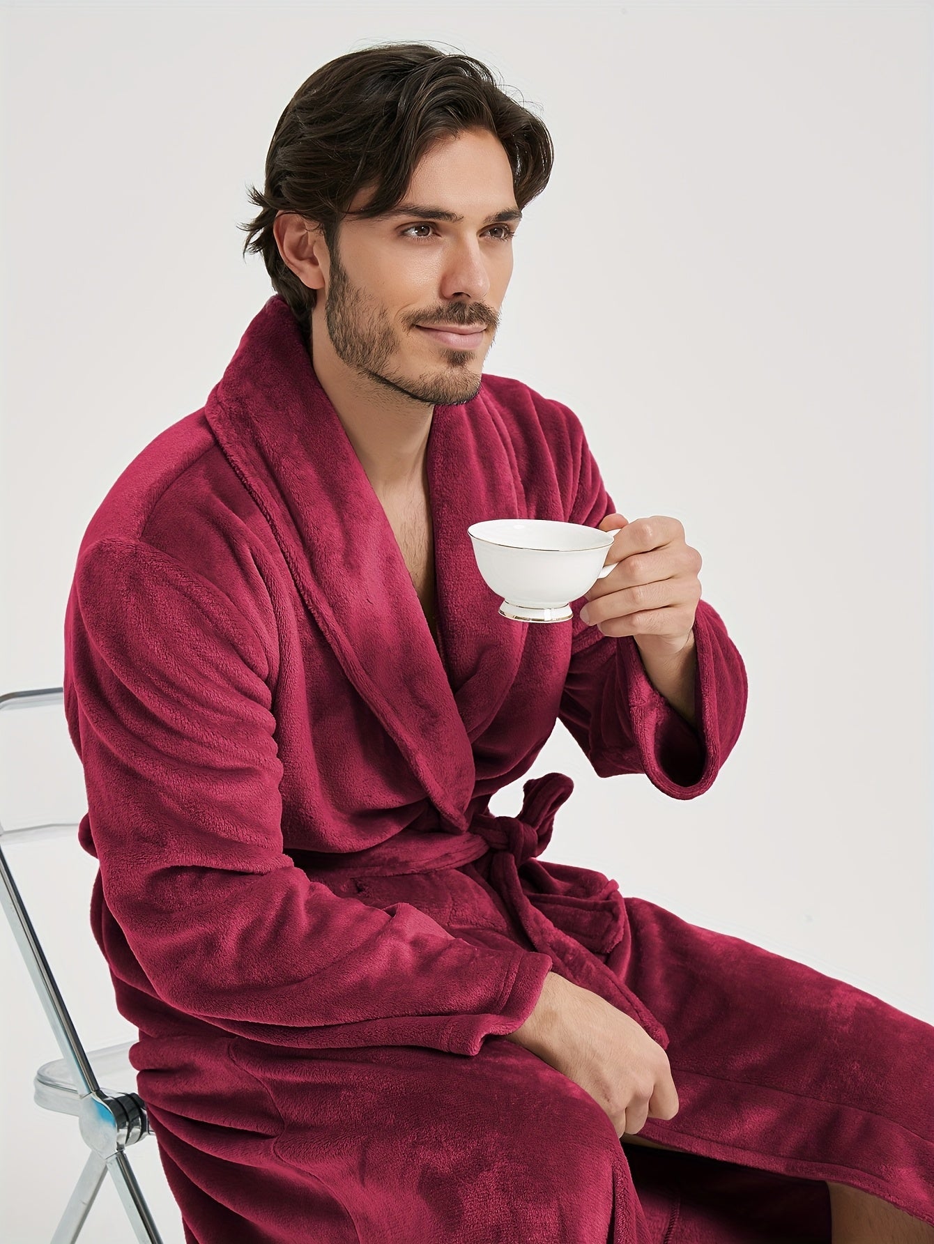 Herren Bademantel mit Schalkragen und Bindegürtel-Robe for men-Alpenkind
