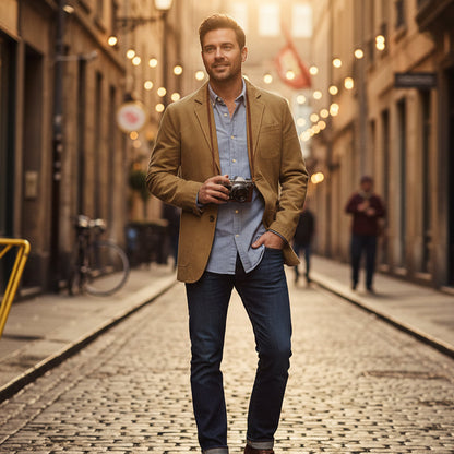 Herren-Blazer mit Knopfleiste und aufgesetzten Taschen-Jackets for men-Alpenkind