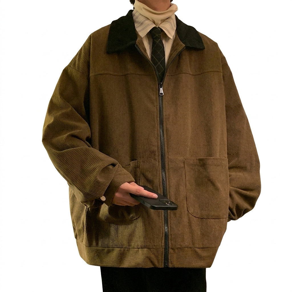 Herren-Bomberjacke aus Cord mit Kontrastkragen-Jackets for men-Alpenkind
