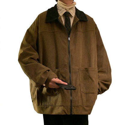Herren-Bomberjacke aus Cord mit Kontrastkragen-Jackets for men-Alpenkind