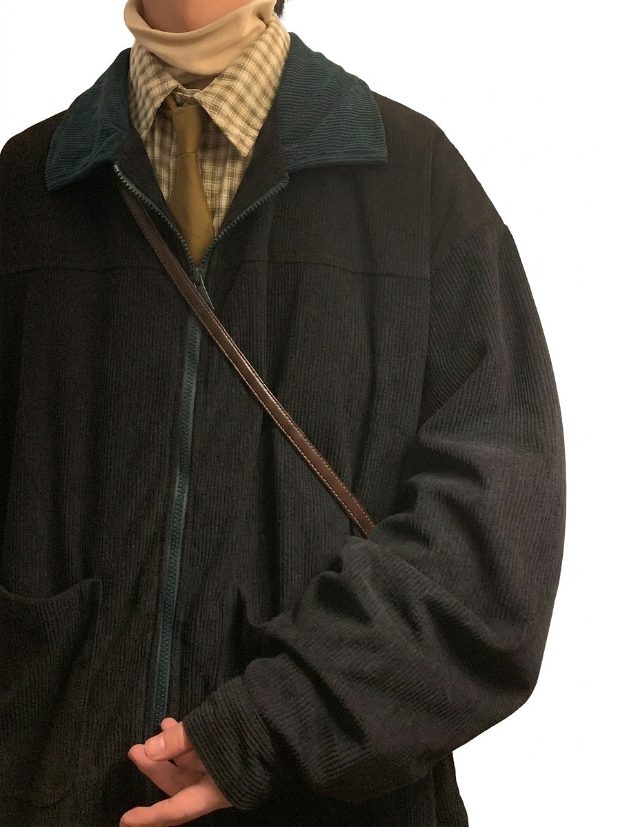 Herren-Bomberjacke aus Cord mit Kontrastkragen-Jackets for men-Alpenkind