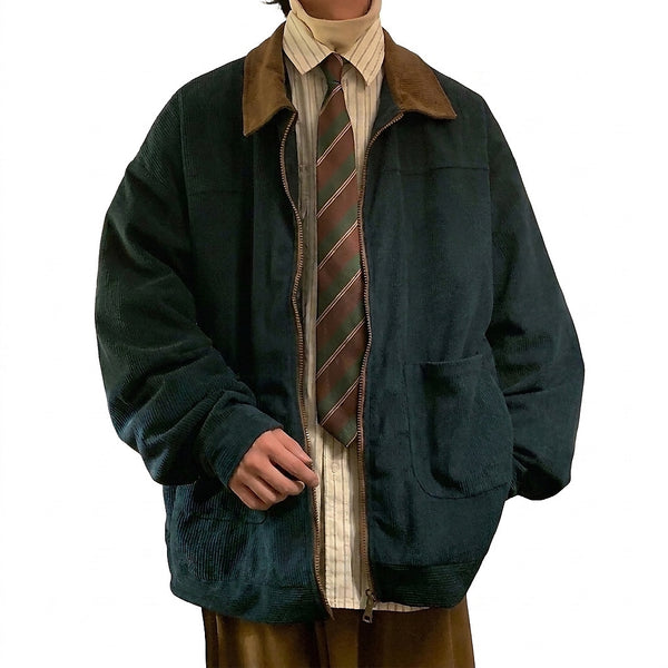 Herren-Bomberjacke aus Cord mit Kontrastkragen-Jackets for men-Alpenkind