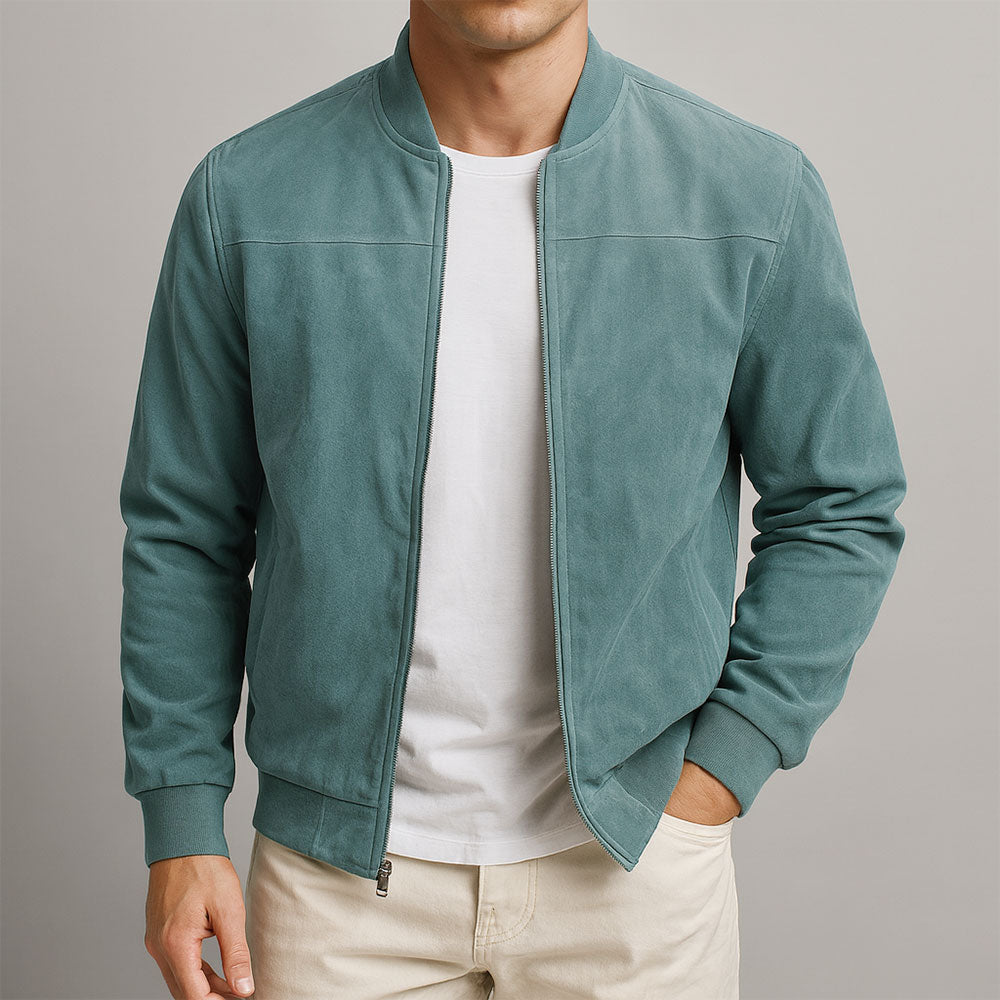 Herren-Bomberjacke aus Wildleder mit gerippten Bündchen-Jackets for men-Alpenkind