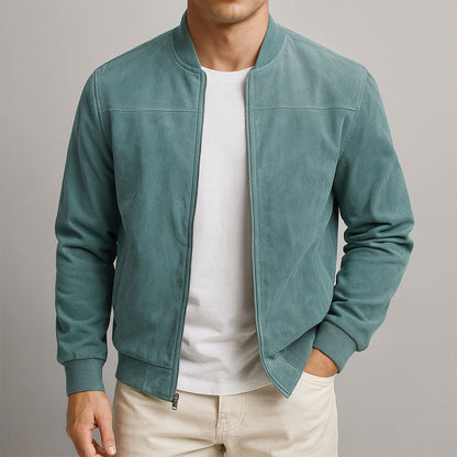 Herren-Bomberjacke aus Wildleder mit gerippten Bündchen-Jackets for men-Alpenkind